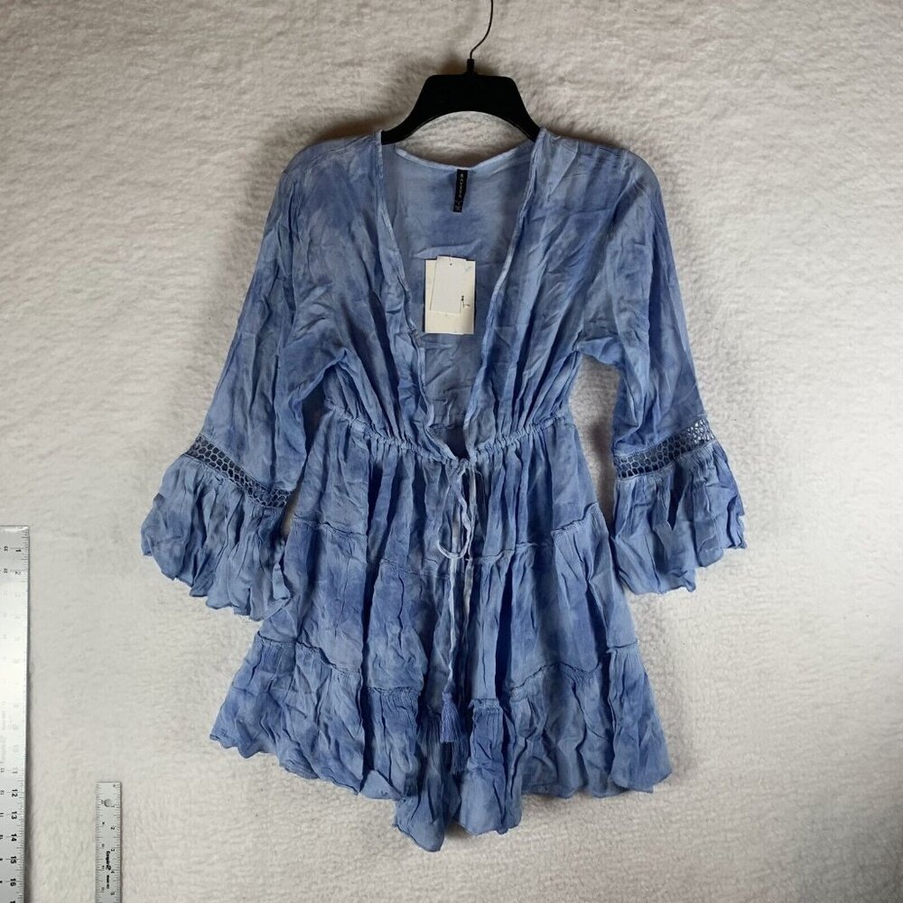 Raviya Swimsuit Cover-Up Womens Small Ocean Tie Dye 100% Rayon Bell-Sleeve S9502